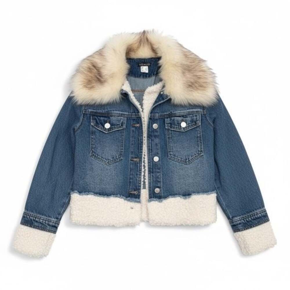 Denim Jean Jacket with Faux Fur Trim - VENUS